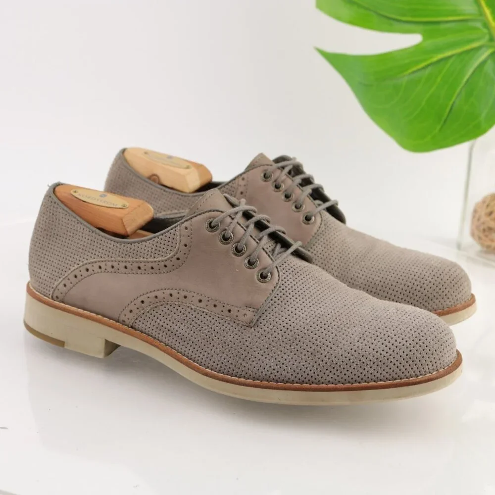 Johnston Murphy Mens Campton Saddle Oxford Size 9.5 M Tan Perf Suede Dress Shoes